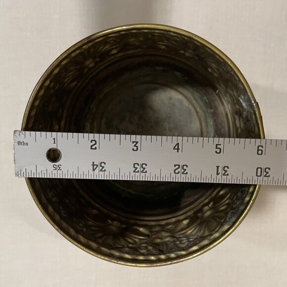 Vintage Embossed Brass Planter Pot Tri-Foot Claw Feet, MCM Elpec England Decor - Picture 5 of 11